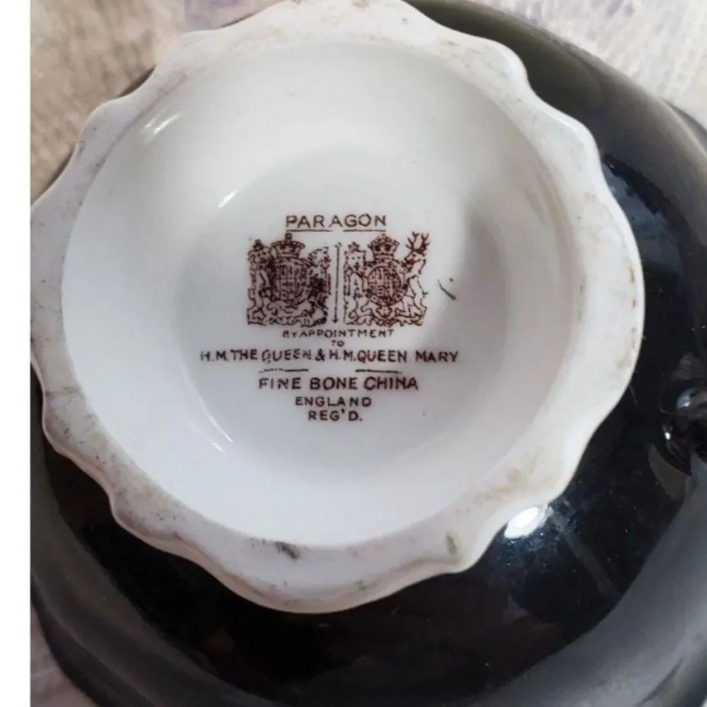 Vintage Paragon Teacup and Saucer Set Double Warrant, Black and Tan Porcelain